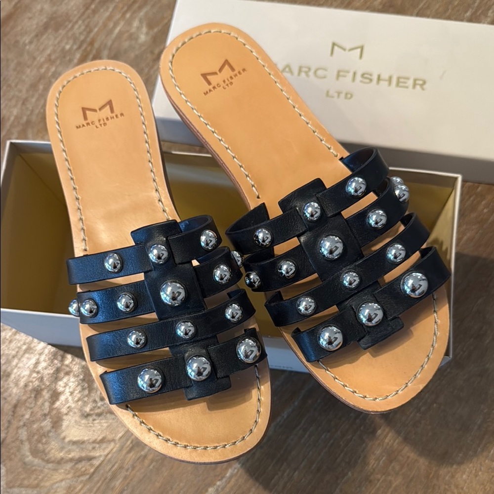 Marc Fisher Pava Black Studded Sandals